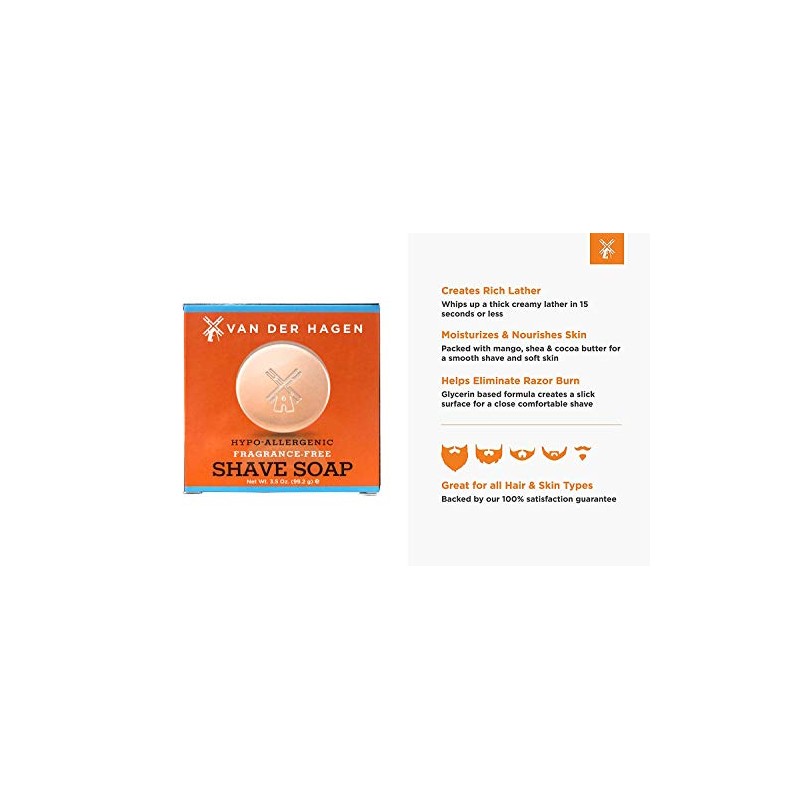 Van Der Hagen Men's Luxury, Unscented Soap, 3.5 Ounce (Pack