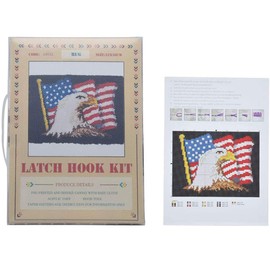 QJBMEI Latch Hook Rug Kits for Adults with Printed American Flag Canvas DIY Tapestry Kits Rug Making Kit Crocheting Embroidery Set 20.5" X 15",American Flag,52×38CM