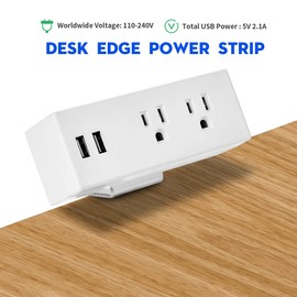 Desk Power Bar with USB Ports Clamp Power Outlets Conference Charging Power Station Mountable Under Desk Power Strip (White)
