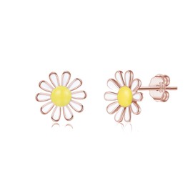 SLUYNZ 925 Sterling Silver Daisy Flower Stud Earrings for Women Teens White Flower Stud Earrings Summer Spring Earrings (C-ROSE GOLD)