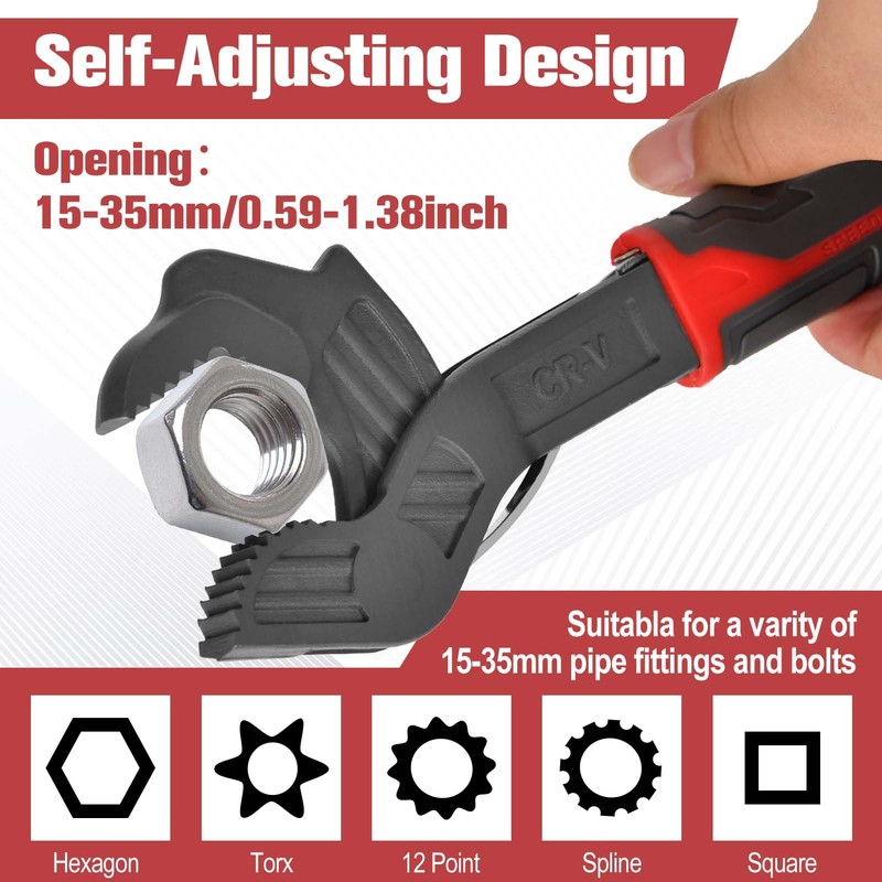 GOLD DEER 10" Self Adjusting Wrench 0.59"-1.38"(15-35MM) Multi-Function Self Locking