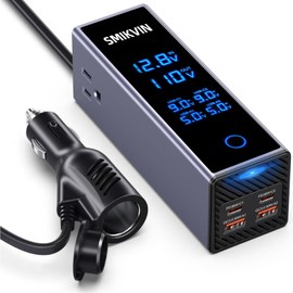 300W Car Power Inverter - 12V to 110V AC Converter with 2 AC Outlets & 4 USB Ports (2 PD 36W + 2 QC3.0 30W), Voltage Display, Cooling Fan for Laptop/CPAP/Travel