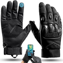 Guantes para Moto Hombre Mujer, Guantes Motociclista de Dedo Completo, Guantes Tcticos de Piel, con Sensor Tctil, Impermeable Antideslizante, Apto... 