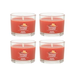 Yankee Candle Signature Votive Mini Candle Jar, Spiced Pumpkin Scent, Natural Soy Wax Blend Candle with Natural Fiber Wick, 1.3 OZ Glass Jar (Pack of 4)
