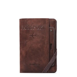 Passport Holder Protective Cover PU Leather Travel Document Holder Slim Wallet Accessories Organiser Case RFID Blocking UK EU Passport SIM Pen Slot for Vaccination Card, Credit Card, ID, Boarding Pass