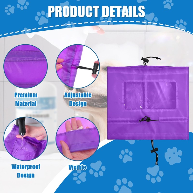 Waterproof Dog Ear Caps, Adjustable Pet Shower Wrap with Clear