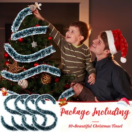 Cindeer 66 Feet Christmas Tinsel Garland Decoration Chunky Tinsel Thick Hanging Luxury Tinsel for Christmas Party Indoor and Outdoor Decor(Green,White)