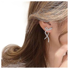 Inateannal Vintage Crystal Bow Earrings Rhinestone Bow Drop Earrings Long Cz Rhinestone Earrings Silver Bow Cz Stud Earrings Jewelry for Women and Girls