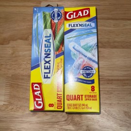 Glad 2 Boxes Glad Flex'N Seal Quart Size 8 Count Storage Bags