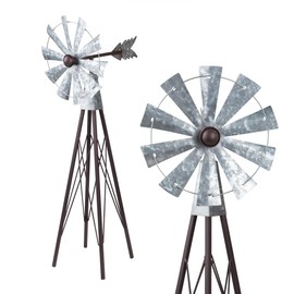 Alpine Corporation JUM368 Outdoor Metal Windmill Spinner Garden Yard Decoration, 24 Inches Tall, Bronze and Silver