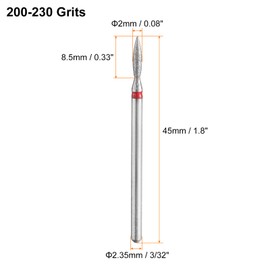 HARFINGTON 8pcs 200-230 Grits Diamond Grinding Bit 2mm Oval Head 2.35mm Shank 8.5mm Length Stone Sanding Drill Bits Rotary Tool for Ceramic Glass Nails Grinding Polishing