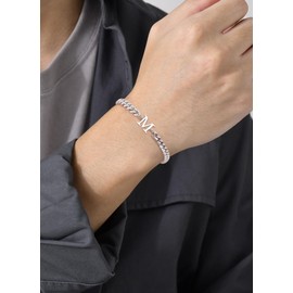 TOLOWOBK Men's Bracelet with Letters, Silver Stainless Steel Curb Chain Bracelet Men Boys A-Z Letter Bracelets for Men Easter Father's Day Anniversary Birthday Gift for Dad Son Grandson Brother,