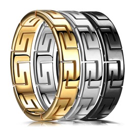King Ring 4mm Greek 3 Rings Pack – Viking Stainless Steel for Men & Women Ring – Wedding Bands for Him & Her – Engagement Couple Rings – Everyday Elegant Ring - Size 7