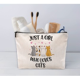 Just A Girl Who Loves Cats Makeup Bag,Cute Cartoon Cats Cosmetic Pouch for Women Girls,Christmas Birthday Gifts for Cat Lovers Girls Sister Daughter