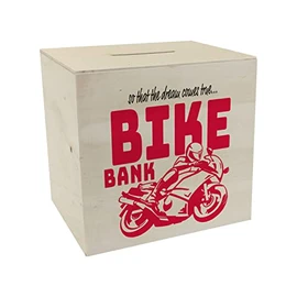 Bike Bank Wooden Money Box in Red on the Theme of Motorcycle Buying and Motorcycling Beautiful Money Box Gift for Money Foxes Who Like a Biker's Dreams or Their Own Dream