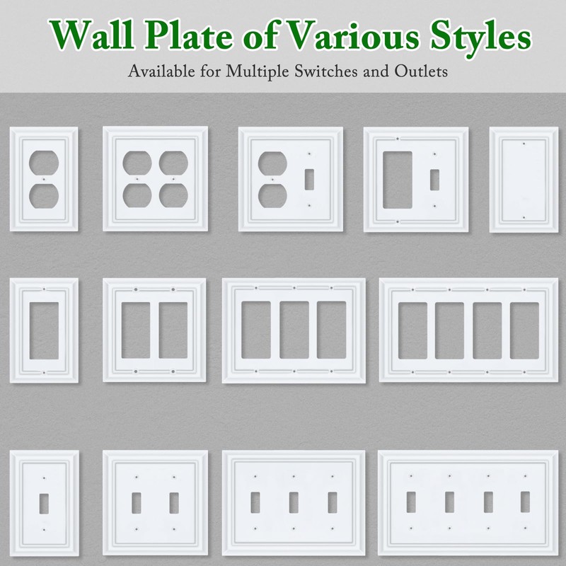 Pure White Decorative Outlet Covers Wall Plates, Bamboo Fiber Light