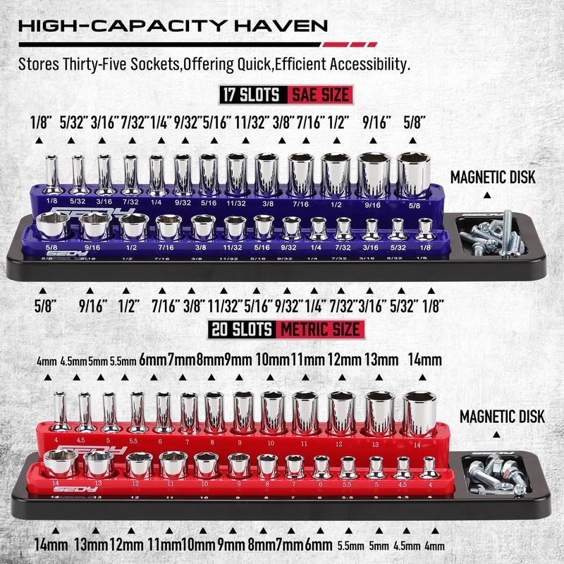 Magnetic Socket Holder Organizer Set: Detachable Drive Sockets Storage Tray,