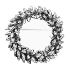 Gyn&Joy Vintage Inspired Holiday Spring Leaf Floral Christmas Wreath Pin Brooch With Crystal Rhinestones BZ164S