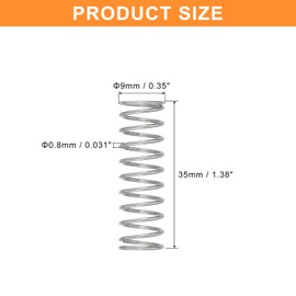 QUARKZMAN Pack of 5 Compression Springs, 0.8 x 9 x 35 mm, Compression Springs, Spring Springs, Coil Springs, Steel Springs, 304 Stainless Steel, Silver