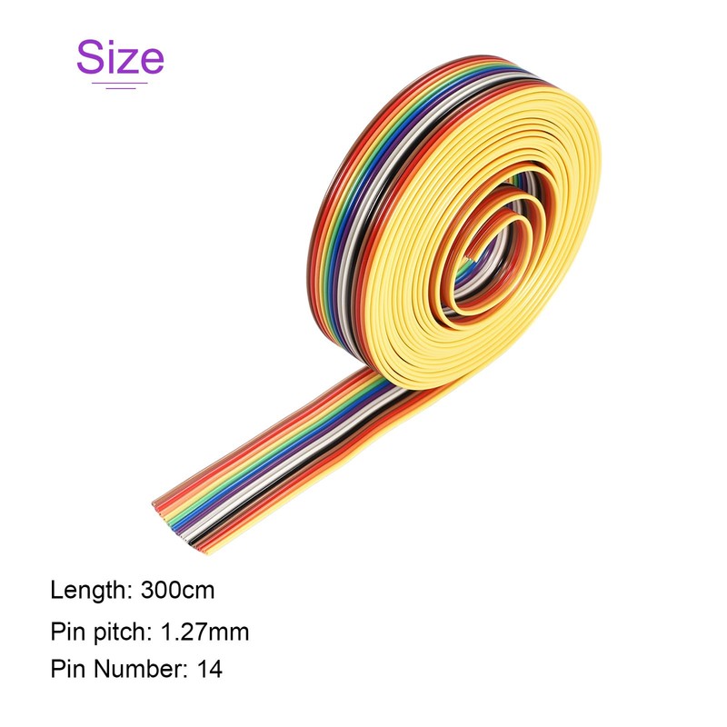 DMiotech 1 Pack 14 Pins Flat IDC Rainbow Ribbon Cable