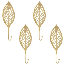 MOROBOR 4Pcs Decorative Leaves Iron Hooks, Gold Leaf Shape Wall Mounted Hooks Modern Key Holder Wall Mounted Gold Single Prong Coat Hanger Home Office Nursery Room Decoration