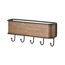 InterDesign RealWood Mail Organizer and Key Rack - Wall Mounted Letter Shelf and Key Hooks, Bronze/Walnut