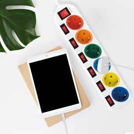 LogiLink LPS259 6-Way Power Strip (CEE 7/3) with 7x On/Off Switch with Built-in Safety Shutter (Increased Touch Protection), Colour: Multi-Colour, White