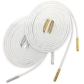 YJRVFINE 1/7" Thick Round Waxed Shoelaces with Metal Tips Dress String 2 Pair, 02 White: 1p Gold Tips + 1p Silver Tips, 39"INCH (100CM)