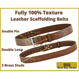 Scaffolding Professional Brown Real Texture Leather BBI Heavy DutyWork Tool Belt 2'' Wide