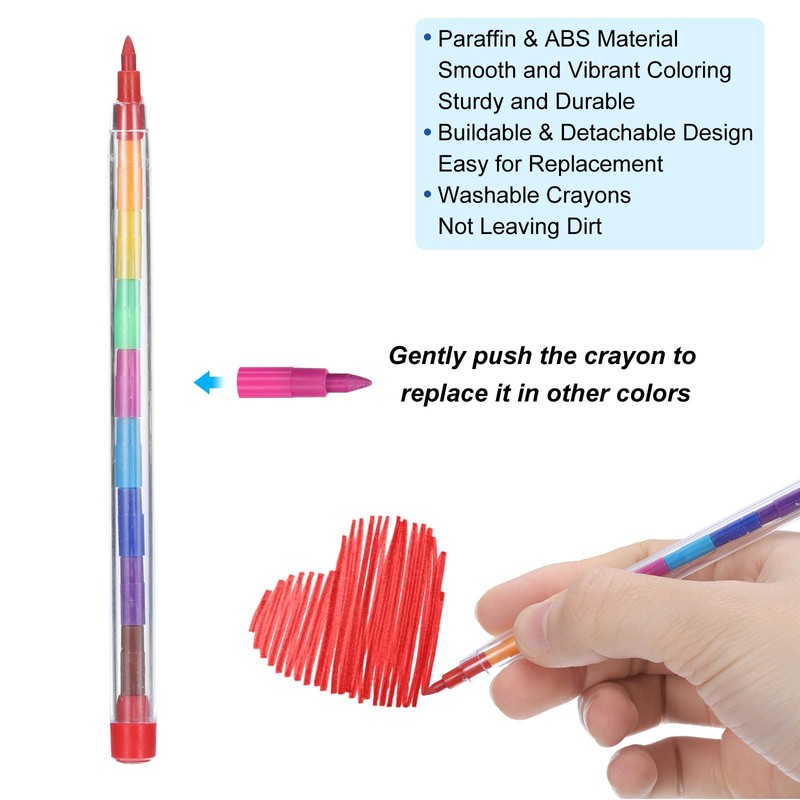 PATIKIL Stacking Crayons, 10 Pack 10 Colors Stackable Buildable Round