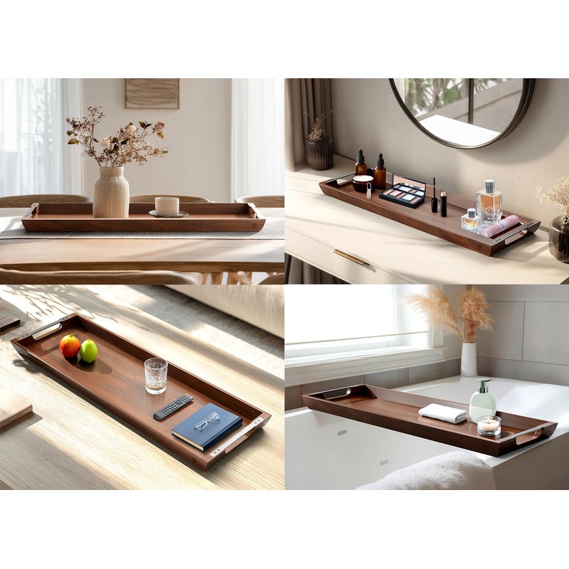 Dofira Large Acacia Wood Serving Tray with Metal Handles -