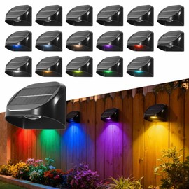 LUMLLSAJI Solar Fence Lights Outdoor, 18 Pack RGB Colors Warm White Cool White Solar Deck Lights Waterproof Fence Light for Outside Stairs Backyard Patio Pool Railing