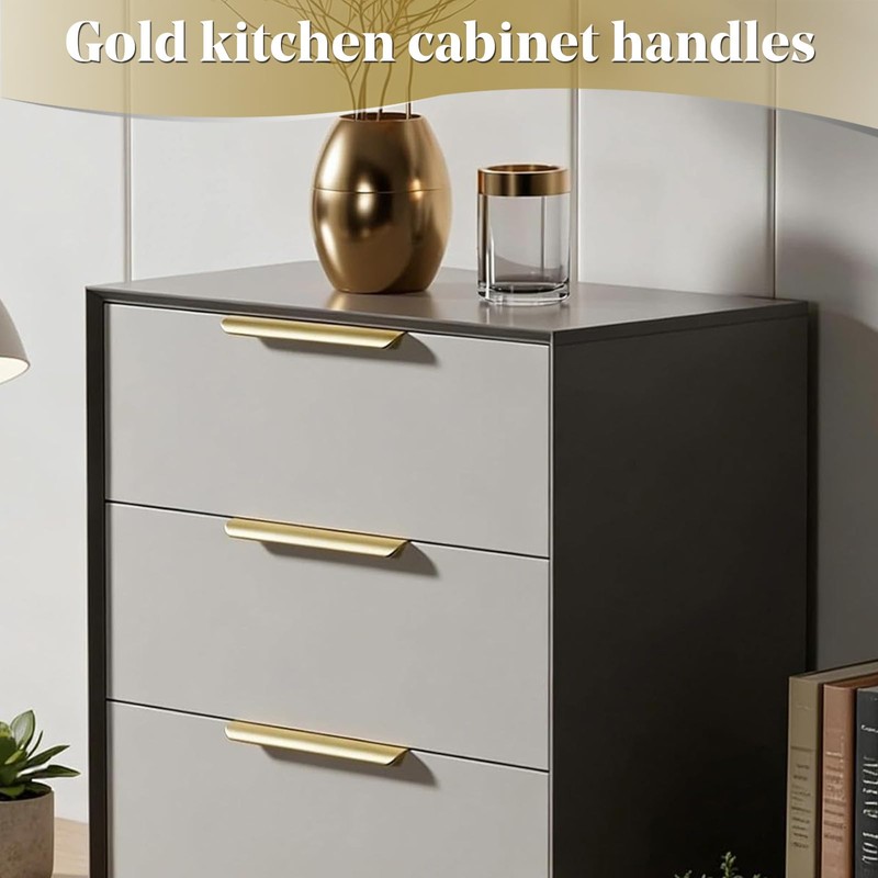Mistillion 6 Pack Brushed Gold Cabinet Handles, 80mm Anodized Aluminium