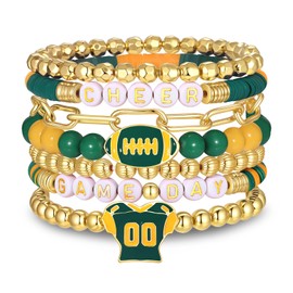 FAERLIIRY Game Day Bracelets Cheer Football Bracelets for Women Stackable Team Inspirational Bracelet Football MOM Game Day Outfits Accessories Jewelry Gifts (Green Yellow)