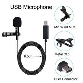MICMXMO USB Microphone Lavalier Lapel Clip on Mic for Laptop, Computer, PC,Streaming,Conferencing,Interviews, Online Singing, Skype, MSN, Audio Video Recording Desktop Mic,2M