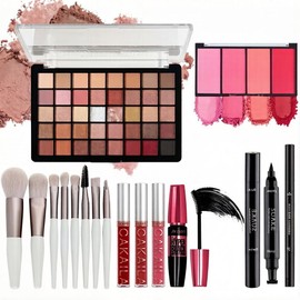Set de Maquillaje para Mujer, Kit Maquillaje para Mujer, Kit Cosmético Completo Todo en Uno, Profesional Paquete de Inicio Esencial que Incluye Paleta de Sombras de Ojos, Juego de Brillo de Labios, Rubor, Base, Lápiz de Cejas, Juego de Brochas de Maquillaje
