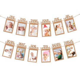 MaoXinTek Birthday Photo Banner 1st Baby Bunting Garland 1-12 Month Milestone Photograph Prop Party Décor, Thickened Kraft Card Paper Frame for First Birthday Celebration Decoration