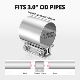 EVIL ENERGY 3.0 Inch Exhaust Clamp, Butt Joint Band Clamp Sleeve Coupler Stainless Steel for Pipes, Mufflers, Catalytic Converters 2Pcs