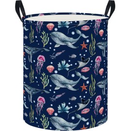 NTAOHAMPER Laundry Hamper, Laundry Basket, Nursery Hamper, Waterproof Storage Bin, Clothes Organizer Basket, Room Decor(Watercolor Ocean)