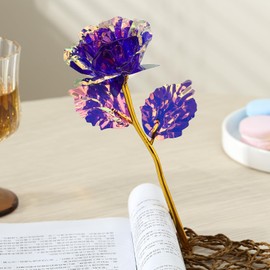 20PCS Artificial Colorful Flowers Galaxy Rose Crystal Flower Glass Rose Gifts for Wedding, Mother' s Day Memorable Days, Purple