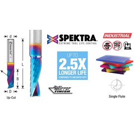 Amana Tool 51417-K Solid Carbide Spiral CNC Router Bit O-Flute Up-Cut for Plastic Cutting 3/16 Dia x 5/8 x 1/4 Shank, Spektra Extreme Tool Life Coated