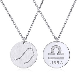 Constellation Necklace Pendant 925 Sterling Silver Round Disc Astrology Horoscope Zodiac Sign Pendant - Libra