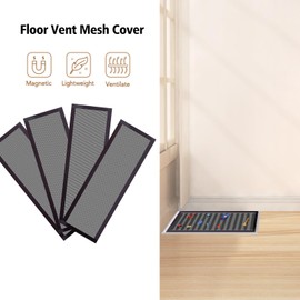 etoper Floor Vent Covers Magnetic PVC Vent Mesh Cover,4 x 10 Inch Air Vent Screen Cover,Floor Register Cover Vent Screen Trap for Wall Ceiling Floor Catch Debris Hair Filter (Black,4Pack)