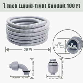 Feotech 1 Inch 25 FT Non Metallic Liquid-Tight Conduit and Connector Kit - Includes 5 Straight and 4 Angle Fittings for Electrical Wiring
