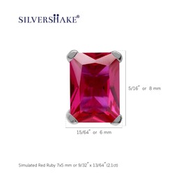 Silvershake 2 CTW 7x5 mm Octagon Created Red Ruby 925 Sterling Silver Stud Post Earrings Jewelry for Women