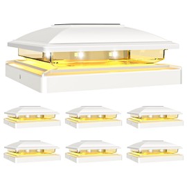 VOLISUN Solar Post Cap Light Outdoor Waterproof 6pack,Solar Fence - Post Lights for 4x4 5x5 6x6 Wooden/Vinyl Post,White Deck Post Cap Light Solar Powered with Warm White for Garden/Patio/Porch