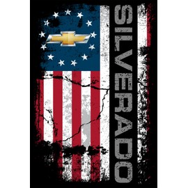 JH DESIGN GROUP Men's Chevy Silverado Distressed U.S.A. Old Glory Flag T-Shirt (2X, Black)