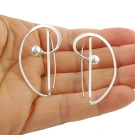 Long Modernist 925 Sterling Silver Ball Bead Earrings