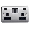 Caradok 2 Gang Double Pole switched socket with USB sockets