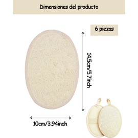 Estropajo Para Cuerpo, 6 Unidades de Esponja de Baño Natural, Luffa para Limpieza Corporal, Exfoliante Suave para Cuidado de la Piel, Herramienta de Baño Sostenible y Reutilizable